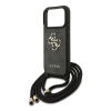 Cg mobile GUESS 4G BIG LOGO CORD STAP CROSSBODY műanyag telefonvédő (ütésállóság, bőr hatású hátlap + vállpánt) FEKETE Apple iPhone 17 Pro