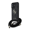 Cg mobile GUESS PU 4G METAL LOGO CROSSBODY STRAP műanyag telefonvédő (ütésállóság, bőr hatású hátla + vállpánt) FEKETE Apple iPhone 16 (GUHCP16SP4GMGCRK) (GUHCP16SP4GMGCRK)