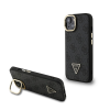 Cg mobile GUESS PU 4G STRASS TRIANGLE LOGO STAND műanyag telefonvédő (ütésállóság, bőr hatású hátlap, kitámasztó) FEKETE Apple iPhone 14 (GUHMP14SPCS4GPTK) (GUHMP14SPCS4GPTK)