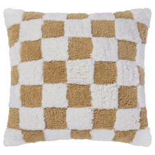 CHECKER STYLE plüss párna 50 x 50 cm, fehér-világosbarna lakástextília
