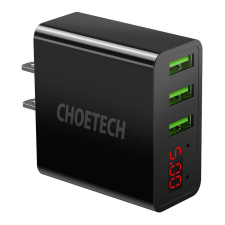 CHOETECH C0026 3xUSB-A US hálózati töltő kijelzővel fekete mobiltelefon kellék