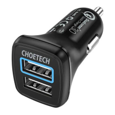 CHOETECH C0051 2xUSB-A autós töltő 30W fekete (C0051) mobiltelefon kellék
