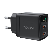 CHOETECH PD6051 2x USB-C Hálózati töltő - Fekete (35W) mobiltelefon kellék
