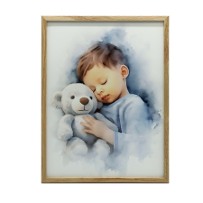 Chłopiec z misiem przytulasem, 30x40 cm, bez ramy, płótno premium na blejtramie grafika, keretezett kép