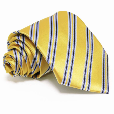 Citromsárga selyem nyakkendő - kék csíkos nyakkendő