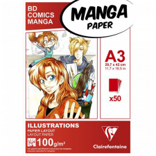 Clairefontaine Művészeti rajztömb Clairefontaine A/3 50 lap 100g ragasztott fehér manga illusztrációkhoz kreatív és készségfejlesztő