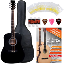 Classic Cantabile Akusztikus Gitár Balkezeseknek Starter-Set  5 Részes Tartozékszetttel Együtt  Fekete gitár és basszusgitár