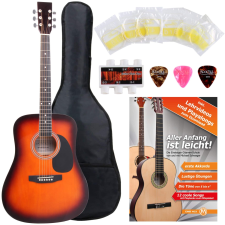 Classic Cantabile Akusztikus Gitár Starter-Set 5 Részes Tartozékszetttel Együtt Sunburst Napsütötte gitár és basszusgitár