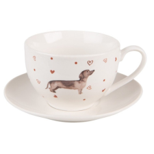 Clayre &amp; EEf Porceláncsésze+alj 200ml, 12x9x6cm / 14x2cm, Dachshund Love konyhai eszköz