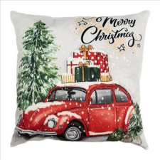  Clayre-Eef Textil párnahuzat 45x45cm, polyester, piros autó csomagokkal lakástextília