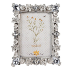CLEEF.2F1106 Ezüstös virágos képkeret 16x21/10x15cm, műanyag fényképkeret