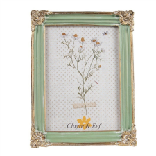  CLEEF.2F1141 Zöld-arany színű sarokdíszes képkeret, 16x21/13x18cm, műanyag fényképkeret