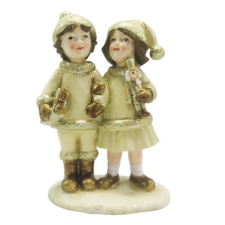 CLEEF.6PR4872 Kisfiú kislánnyal karonfogva 10x6x15cm, bézs-arany műanyag dekorfigura karácsonyi dekoráció