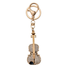  CLEEF.JZKC0135 Fém kulcstartó hegedűvel, ezüst színű üveggyönggyel kulcstartó