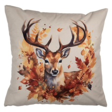  CLEEF.KT021.416 Textil párnahuzat 45x45cm, 100% polyester, szarvas falevélkoszorúban lakástextília