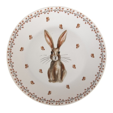 CLEEF.REBFP Porcelán lapostányér 26cm nyuszis,Rustic Easter Bunny tányér és evőeszköz