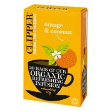 Clipper bio koffeinmentes narancs-kókusz tea, 20 filter tea