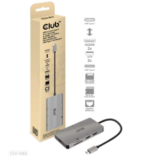 CLUB3D USB Type C 8in1 (2xHDMI, 2xUSB A, RJ45, SD/microSD, USB Type-C) HUB hub és switch