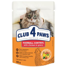 CLUB 4 PAWS felnőtt Hairball Control macskaeledel csirke szószban 24x80g macskaeledel