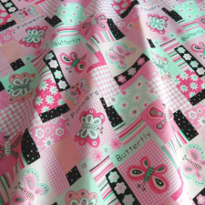 Cmixed Pillangós patchwork, pink kevertszálas vászon méteráru