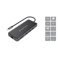 Conceptronic DONN15G 12-in-1 USB 3.2 Gen 1 Docking Station Grey laptop kellék