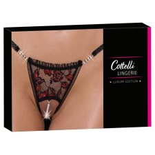 Cottelli Collection Cottelli - luxus, rózsás gyöngyös tanga (piros-fekete) bugyi, női alsó