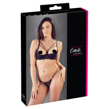 Cottelli - pántos, gyűrűs mellemelő és tanga (fekete) fehérnemű szett