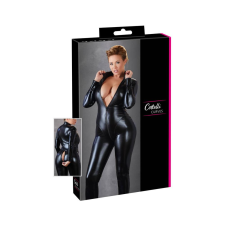 Cottelli Plus Size - fényes hosszúujjú party overall (fekete) fehérnemű szett