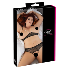 Cottelli Plus Size - gyöngyös melltartó szett (fekete) fehérnemű szett