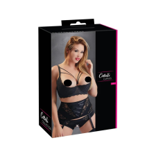 Cottelli Plus Size - pántos, gyűrűs mellemelő (fekete) erotikus melltartó