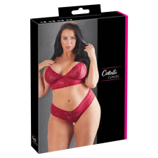 Cottelli Plus Size - puha csipke melltartó szett (piros) fehérnemű szett