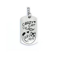 Crazy Cat Lady cicás gravírozott acél kulcstartó kulcstartó
