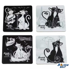  Crazy Cats fekete macska parafa poháralátét szett, 4 db-os ajándéktárgy