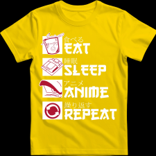Createyou Eat, Sleep, Anime, Repeat - Férfi - Sárga - 2XL férfi póló