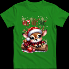 Createyou Kicsi szarvas HoHoHo - Gyermek - Zöld - XL gyerek póló