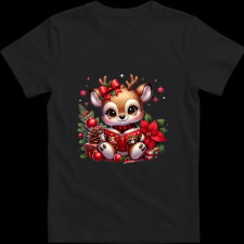 Createyou Kicsi szarvas olvas - Gyermek - Fekete - XS gyerek póló