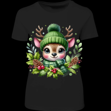 Createyou Kicsi szarvas zöldben - Női - Fekete - XL női póló