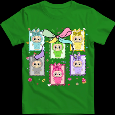 Createyou Labubu, bélyegek - Gyermek - Zöld - XS gyerek póló