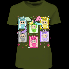 Createyou Labubu, bélyegek - Női - Sötétzöld - XL női póló