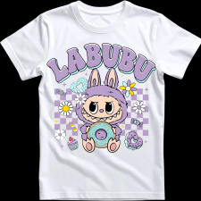 Createyou Labubu és a fánk, lila - Gyermek - Fehér - XS gyerek póló