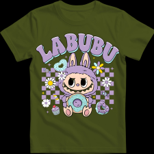 Createyou Labubu és a fánk, lila - Gyermek - Sötétzöld - XL gyerek póló