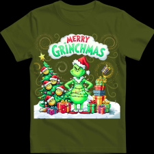 Createyou Merry Grinchmas - Gyermek - Sötétzöld - M gyerek póló