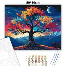 Creative Land Kft Álomszerű színes fa - számfestő készlet – 50×60 cm (Keretre feszítve) kreatív és készségfejlesztő