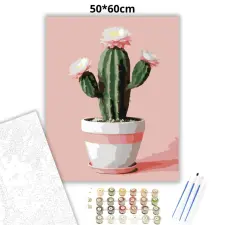 Creative Land Kft Cserepes kaktuszvirág - számfestő készlet – 50×60 cm (Keretre feszítve) kreatív és készségfejlesztő