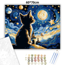 Creative Land Kft Kíváncsi cica csillagfényben - számfestő készlet – 60×70 cm (Keretre feszítve) kreatív és készségfejlesztő
