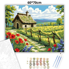Creative Land Kft Napsütötte pipacsos ház - számfestő készlet – 60×70 cm (Keretre feszítve) kreatív és készségfejlesztő