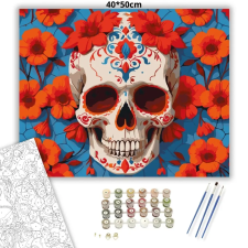 Creative Land Kft Vibráló virágos koponya - számfestő készlet – 80×100 cm (Keretre feszítve) kreatív és készségfejlesztő