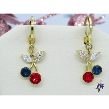  Cseresznyés kristályköves fülbevaló-14K fülbevaló