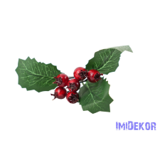  Csipkebogyós leveles pick 16cm - Piros dekorációs kellék