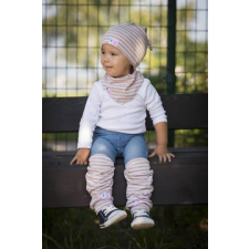  Csomós sapka, csík, rózsaszín-szürke babasapka, sál